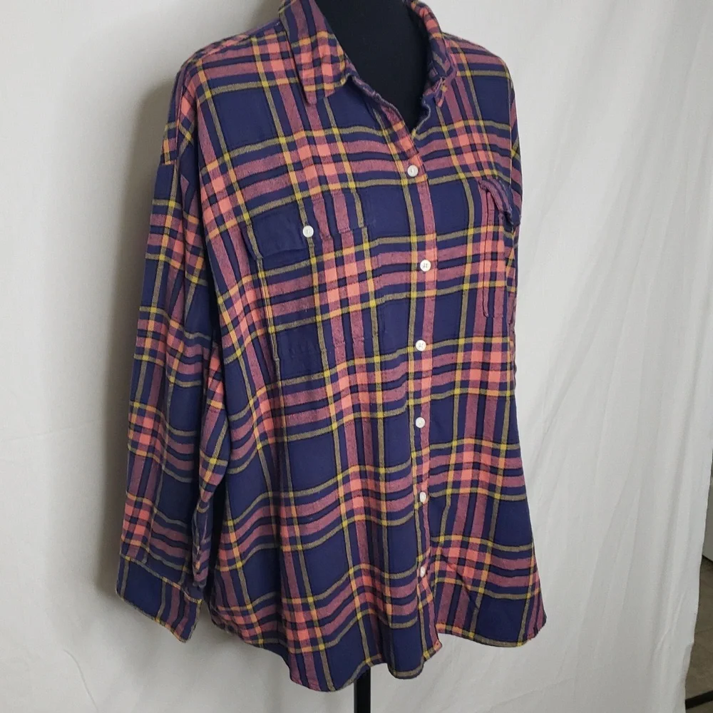 Old Navy The Boyfriend 100% Cotton Flannel Button Up Shirt Size XXL Western - Picture 3 of 13